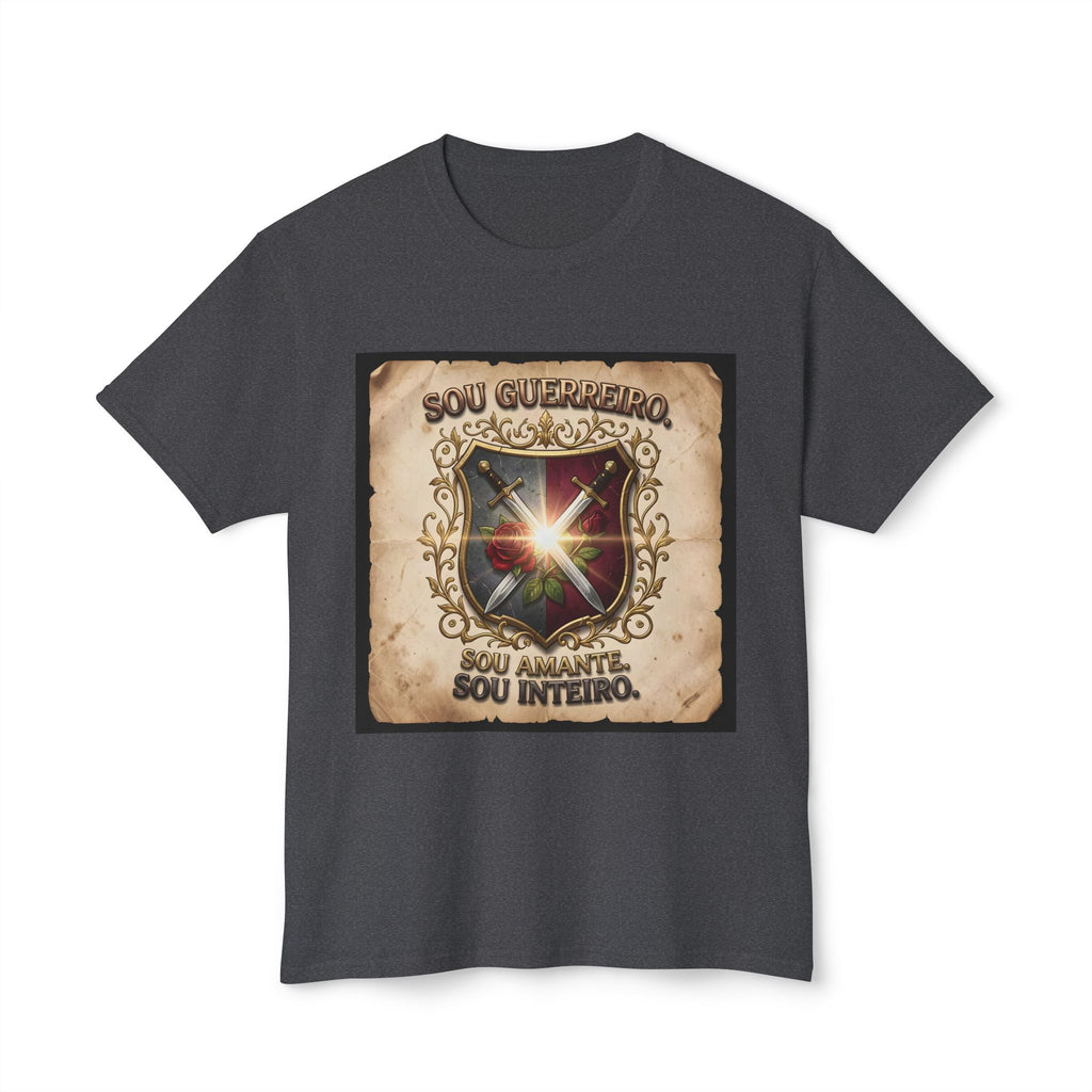 T-Shirt — 'Sou Guerreiro, Sou Amante, Sou Inteiro' Vintage Shield Graphic