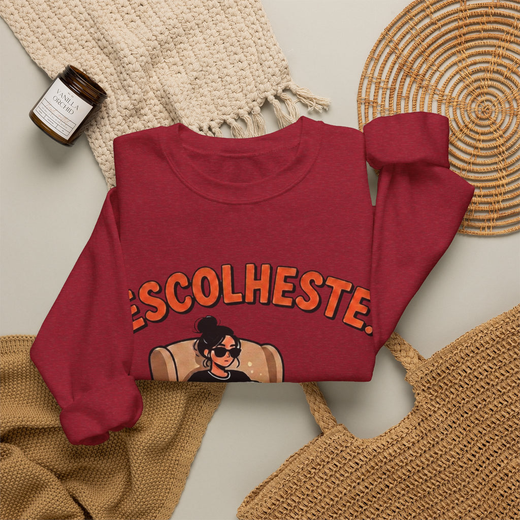 Crewneck Sweatshirt — "Escolheste, Agora Reclama à Vontade" Cozy Reading Lounge Pullover