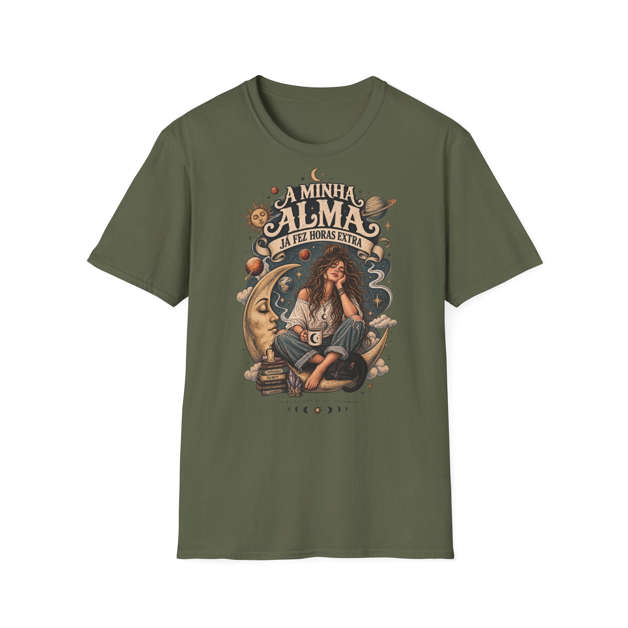 A Minha Calma T-Shirt — Portuguese 'My Calm Gives Me Extra Hours' Boho Celestial Tee
