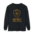 Strength Shield Long Sleeve Tee — "Sou Forte. Enfrento, Não Escondo." (Portuguese Inspiration)