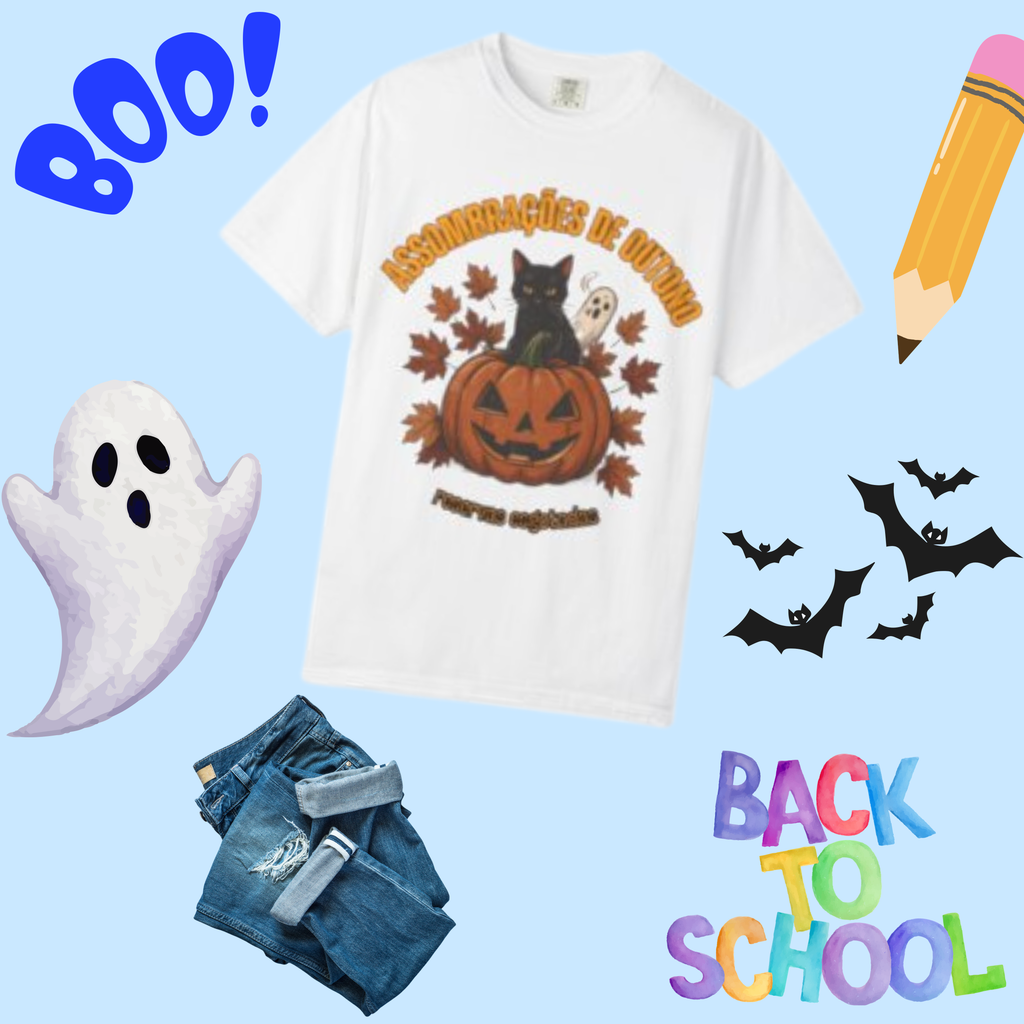 Halloween Pumpkin Cat T-Shirt — "Assombrações de Outono" Autumn Vibes