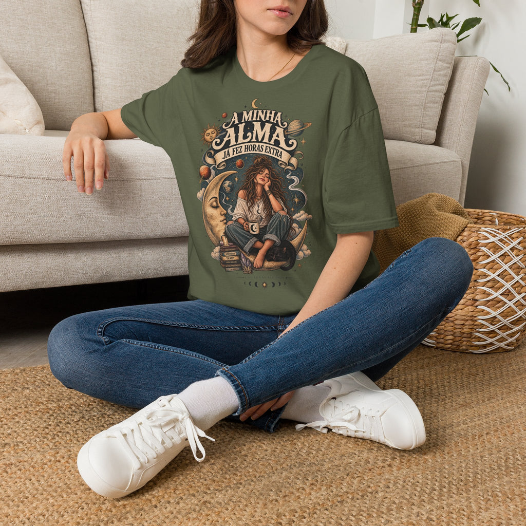 A Minha Calma T-Shirt — Portuguese 'My Calm Gives Me Extra Hours' Boho Celestial Tee