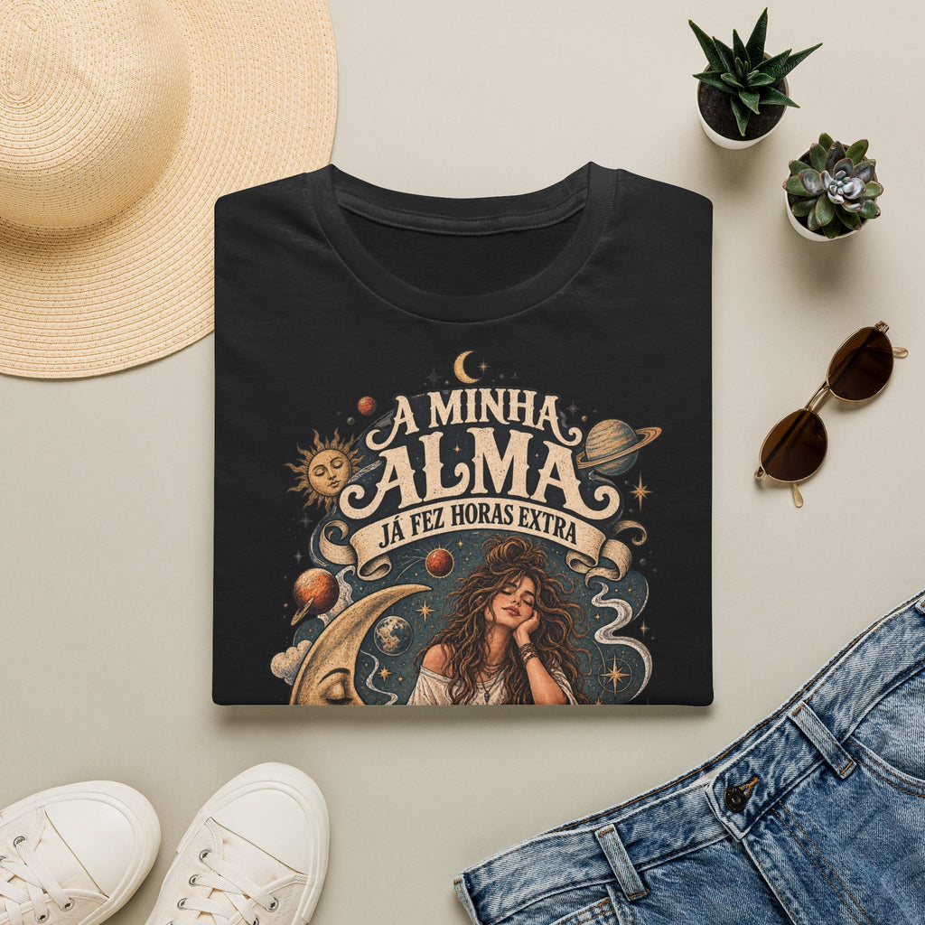 A Minha Calma T-Shirt — Portuguese 'My Calm Gives Me Extra Hours' Boho Celestial Tee