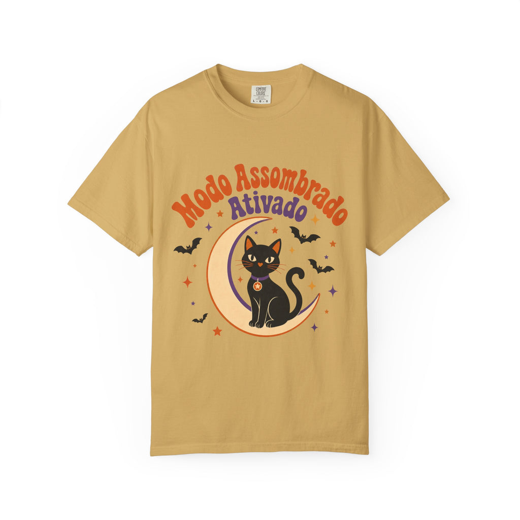 Modo Assombrado Ativado - T-shirt Halloween Gato Preto