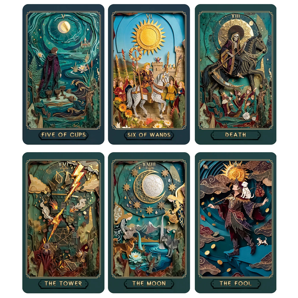 Tarot Era Dourada 78 Cartas — Arte em Papel Recortado