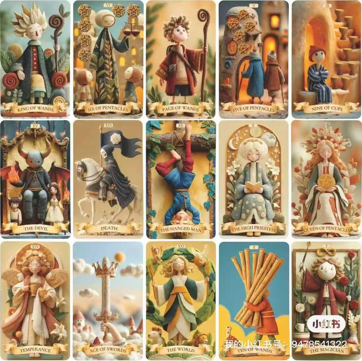Baralho de Tarot 78 Cartas Textura Argila com Livro-Guia — Para Iniciantes e Leitoras Experientes
