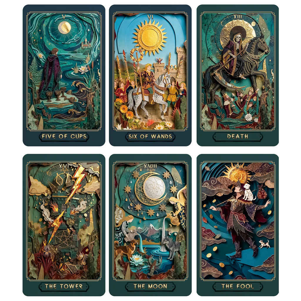 Tarot Era Dourada 78 Cartas — Arte em Papel Recortado