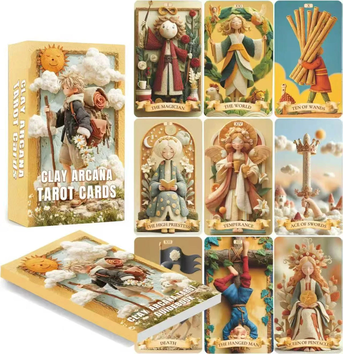 Baralho de Tarot 78 Cartas Textura Argila com Livro-Guia — Para Iniciantes e Leitoras Experientes