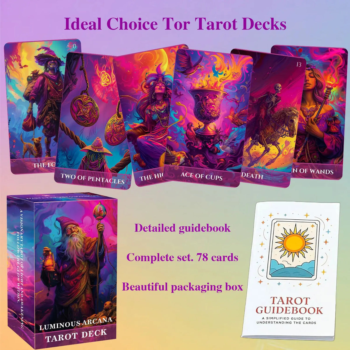 Baralho de Tarot Luminoso 78 Cartas — Sabedoria e Introspeção